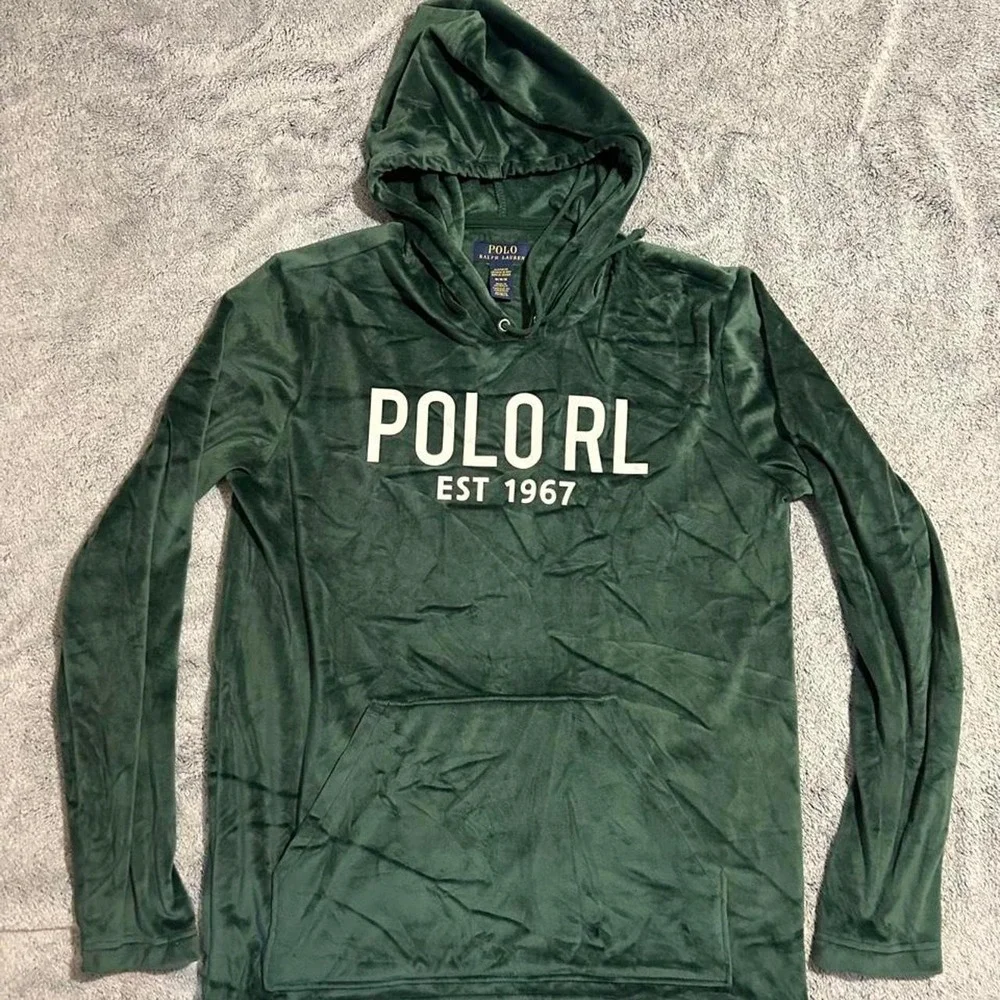 Polo Ralph Lauren Mens M Green Velour Hoodie POLO RL EST 1967 Sleepwear